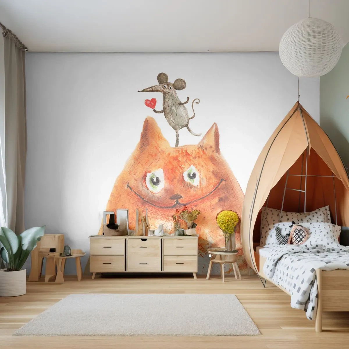 Papel de Parede Premium Sand - Paradoxos do amor - Para crianças, Rato, Gato - 100x70 cm