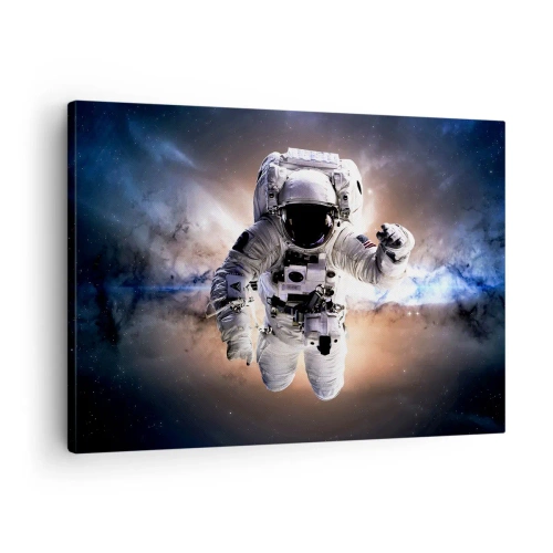 Quadro em tela - Astronauta no espaço - 70x50cm - Saudações do espaço - Decoração de parede moderna para a sala de estar e quarto ARTTOR