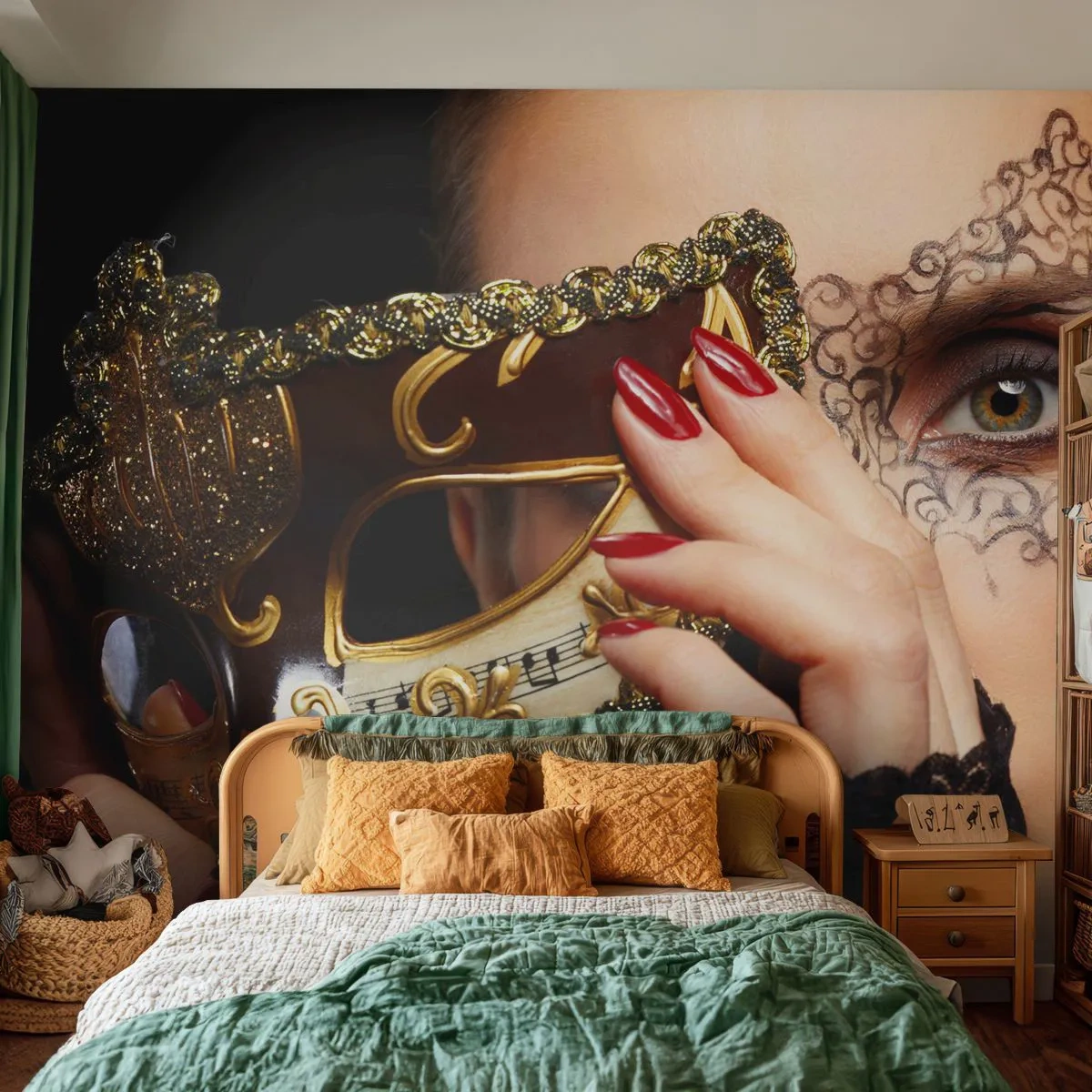 Papel de Parede Premium Canvas - Meu mundo é barroco - Mulher, Máscara veneziana, Bola - 250x175 cm