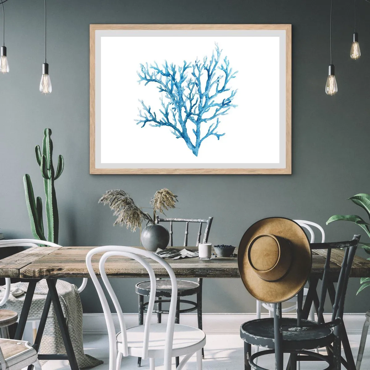 Pôster com moldura de carvalho claro - Filigrana náutica - 91x61 cm