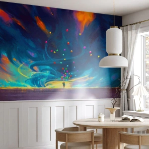 Papel de Parede Premium Sand - Ao vento azul - Para crianças, Balões Coloridos, Abstração - 100x70 cm