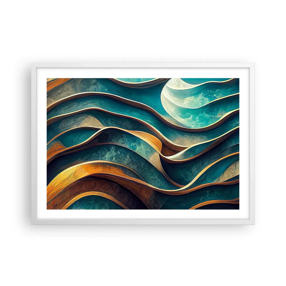 Pôster em moldura branca - Meandros de azul - 70x50 cm