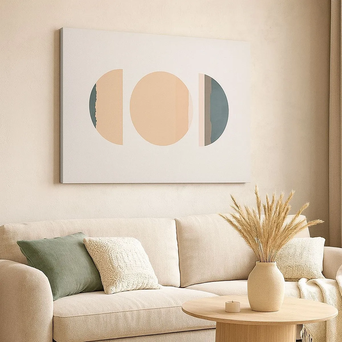 Quadro em tela - Formas geométricas abstratas em cores pastel - 70x50cm - Círculo entre círculos - Decoração de parede moderna para a sala de estar e quarto ARTTOR