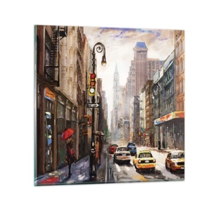 Quadro em vidro - Nova York – colorida também na chuva  - 30x30 cm