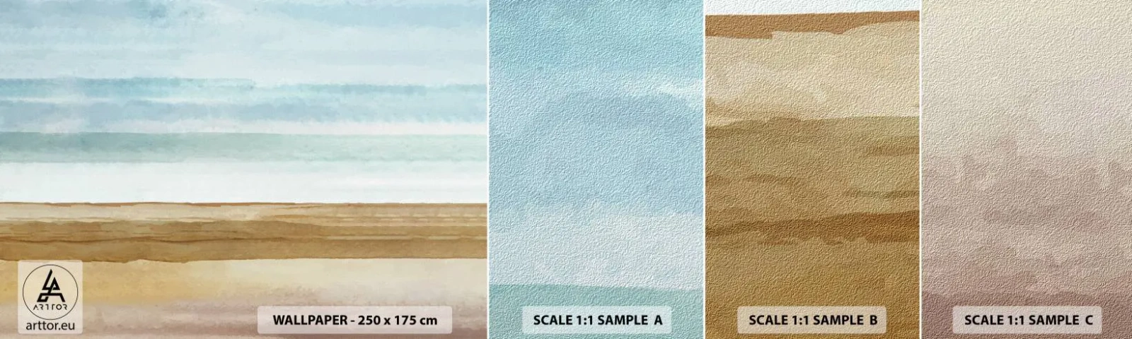 Amostra de papel de parede autocolante Deluxe Sticker - Serenidade - Abstração, Costa, Praia - 100x30 cm