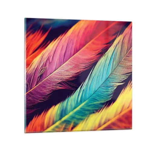 Quadro em vidro - Arco-íris emplumado - 50x50 cm