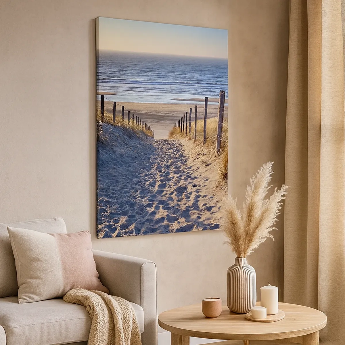 Quadro em tela - O som do mar, o canto dos pássaros, a praia selvagem entre a relva... - 50x70 cm