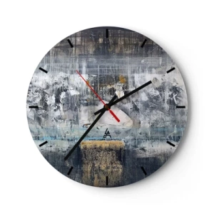 Relógio de parede - Relógio em vidro - Composição abstrata em tons frios com texturas - 30x30cm - Pelo gelo ou pelo torrão de terra - Decoração de parede moderna para a sala de estar, cozinha e quarto ARTTOR