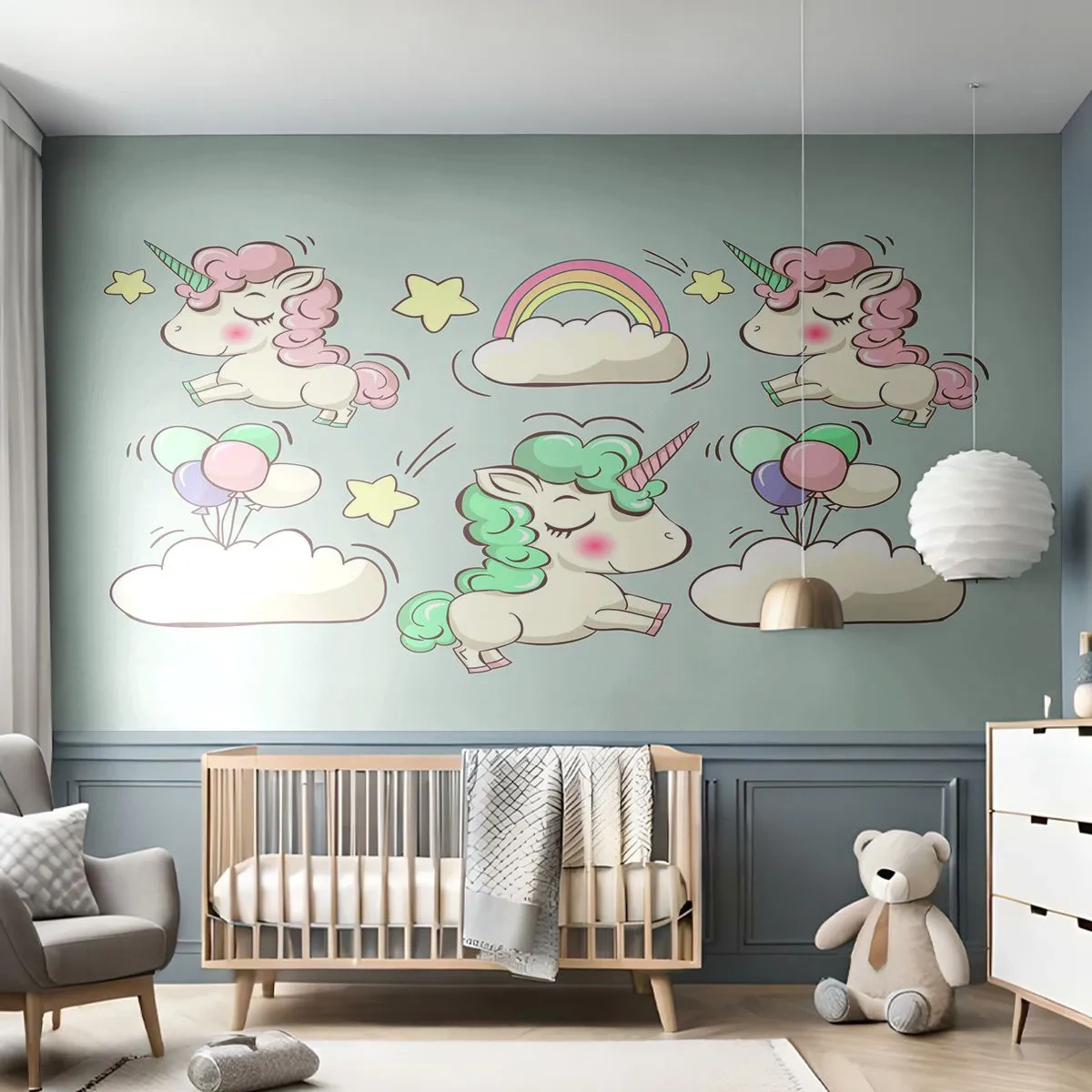 Papel de Parede Premium Canvas - Certamente existem... - Para crianças, Unicórnio, Conto de fadas - 250x175 cm