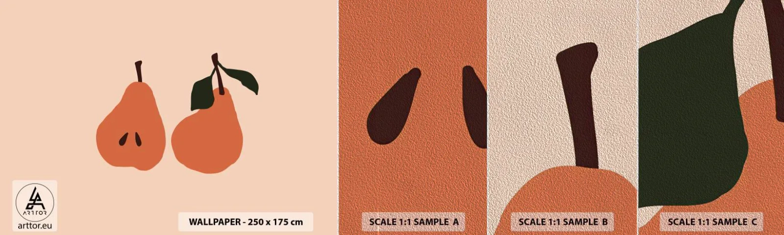 Amostra de papel de parede Premium Sand - A própria doçura - Pera, Fruta, Minimalista - 100x30 cm