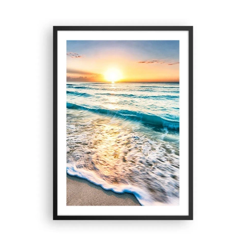 Pôster com moldura preta - Pôr do sol sobre um mar calmo com ondas - 50x70cm - Uma visão que vale a pena - Decoração de parede moderna para a sala de estar e quarto ARTTOR
