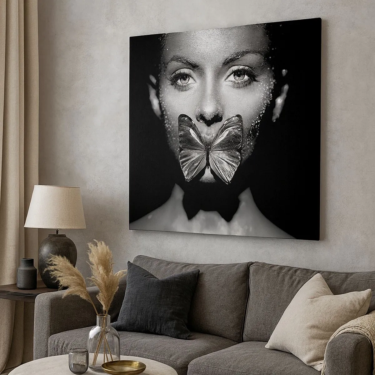 Quadro em tela - O beijo da borboleta - 30x30 cm
