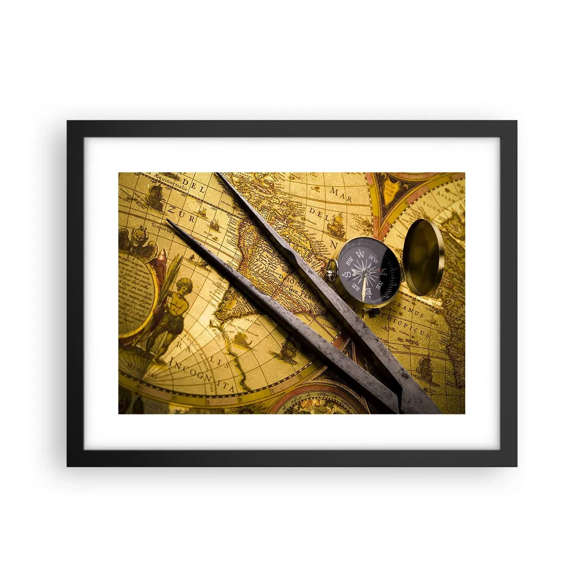 Pôster com moldura preta - Onde estão esses tesouros? - 40x30 cm