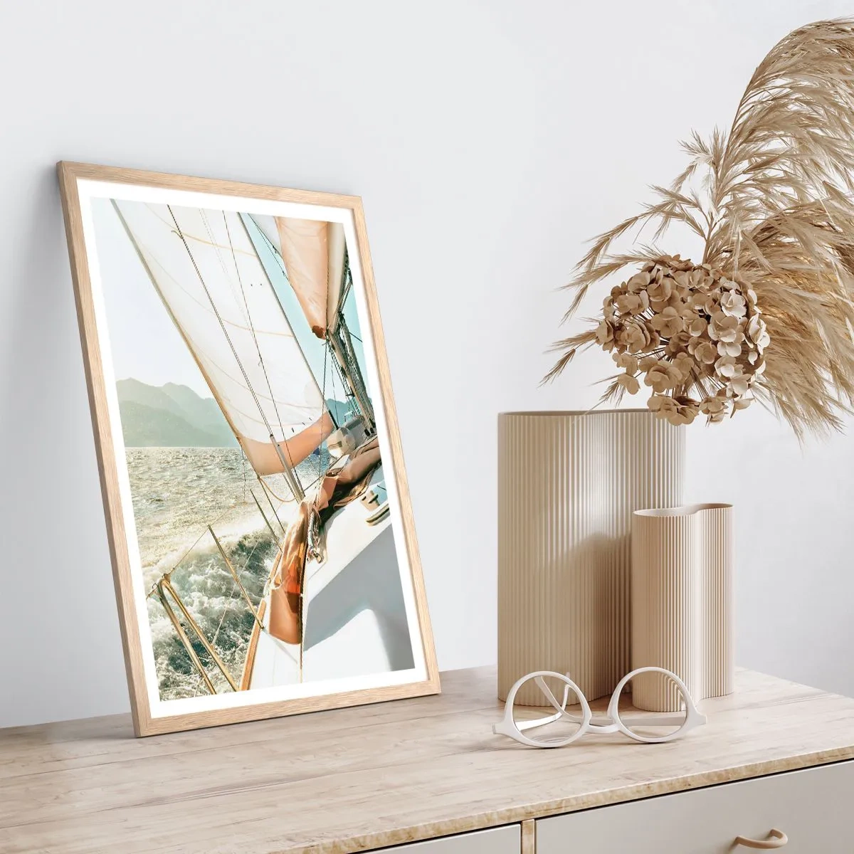 Pôster com moldura de carvalho claro - Sob a vela - 30x40 cm