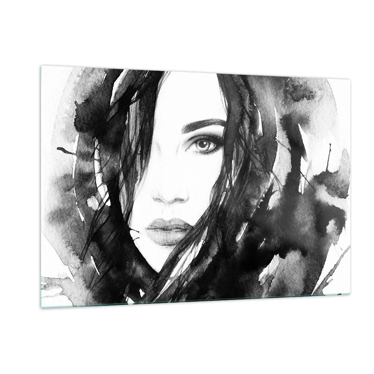 Quadro em vidro - Retrato de uma dama a preto e branco - 120x80 cm