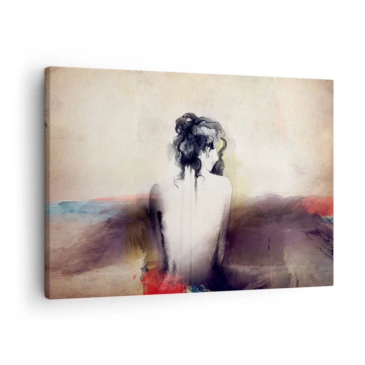 Quadro em tela - Um retrato sutil de uma mulher em um estilo artístico - 70x50cm - Linhas suaves, formas ovais - Decoração de parede moderna para a sala de estar e quarto ARTTOR