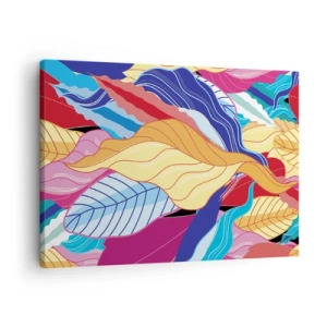 Quadro em tela - Folhas de cores vibrantes criam uma composição dinâmica - 70x50cm - Bagunça colorida - Decoração de parede moderna para a sala de estar e quarto ARTTOR