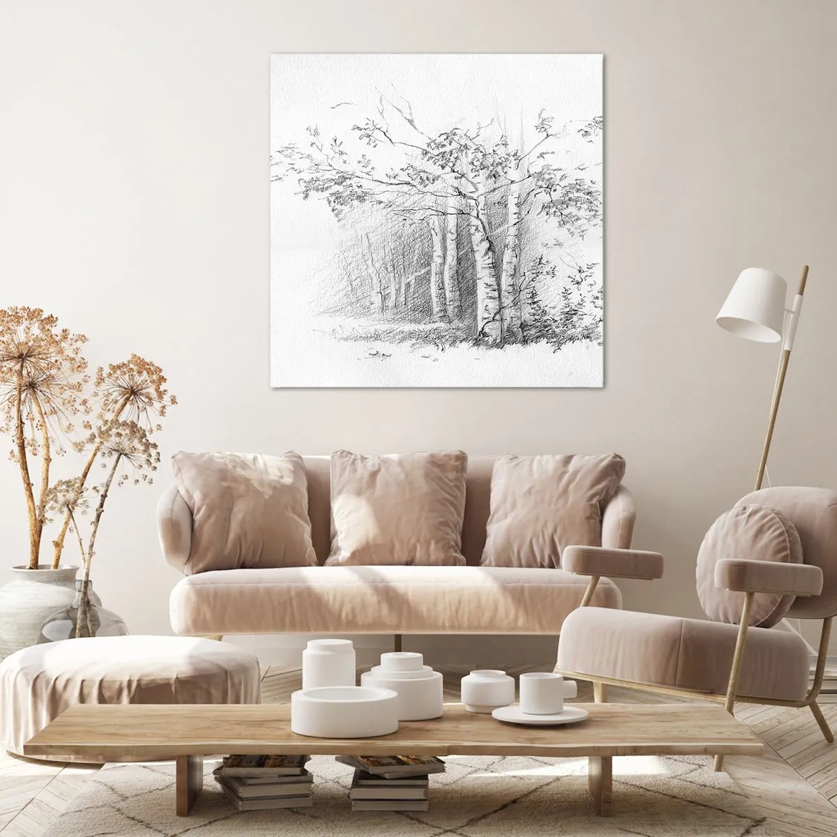 Quadro em tela - Luz da floresta de bétulas - 40x40 cm