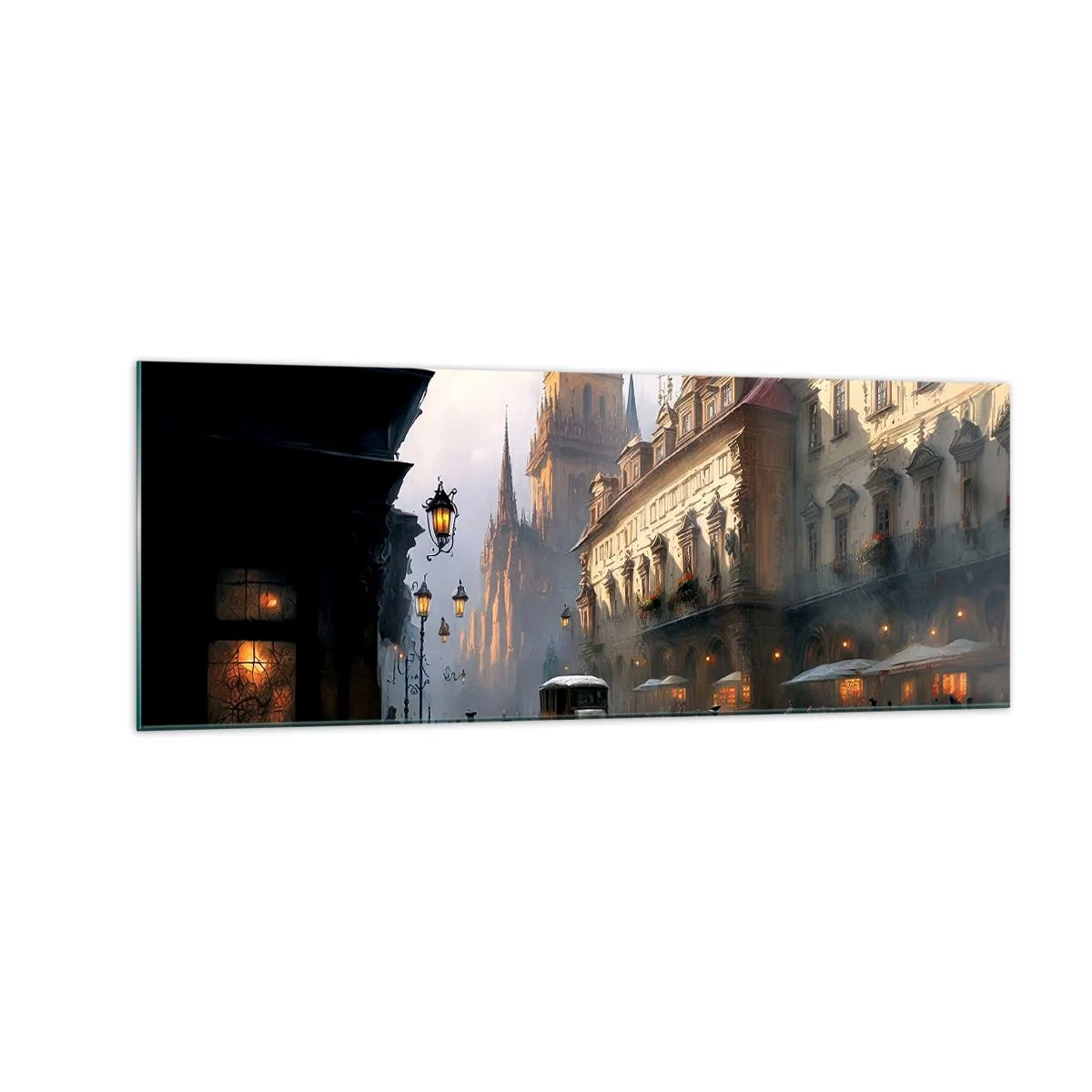 Quadro em vidro - O encanto de uma noite em Praga - 140x50 cm
