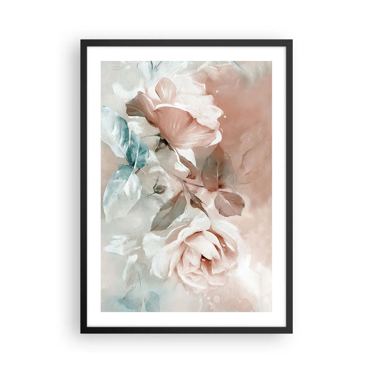 Pôster com moldura preta - Uma composição pictórica de rosas em tons pastéis - 50x70cm - O espírito do romantismo - Decoração de parede moderna para a sala de estar e quarto ARTTOR