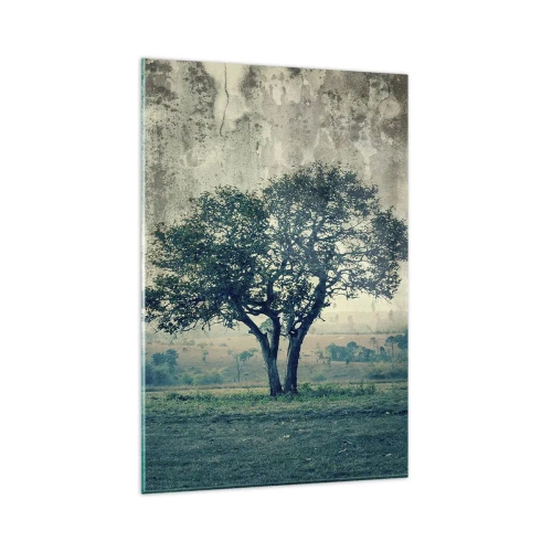 Quadro em vidro - Uma macieira num prado azul? - 80x120 cm