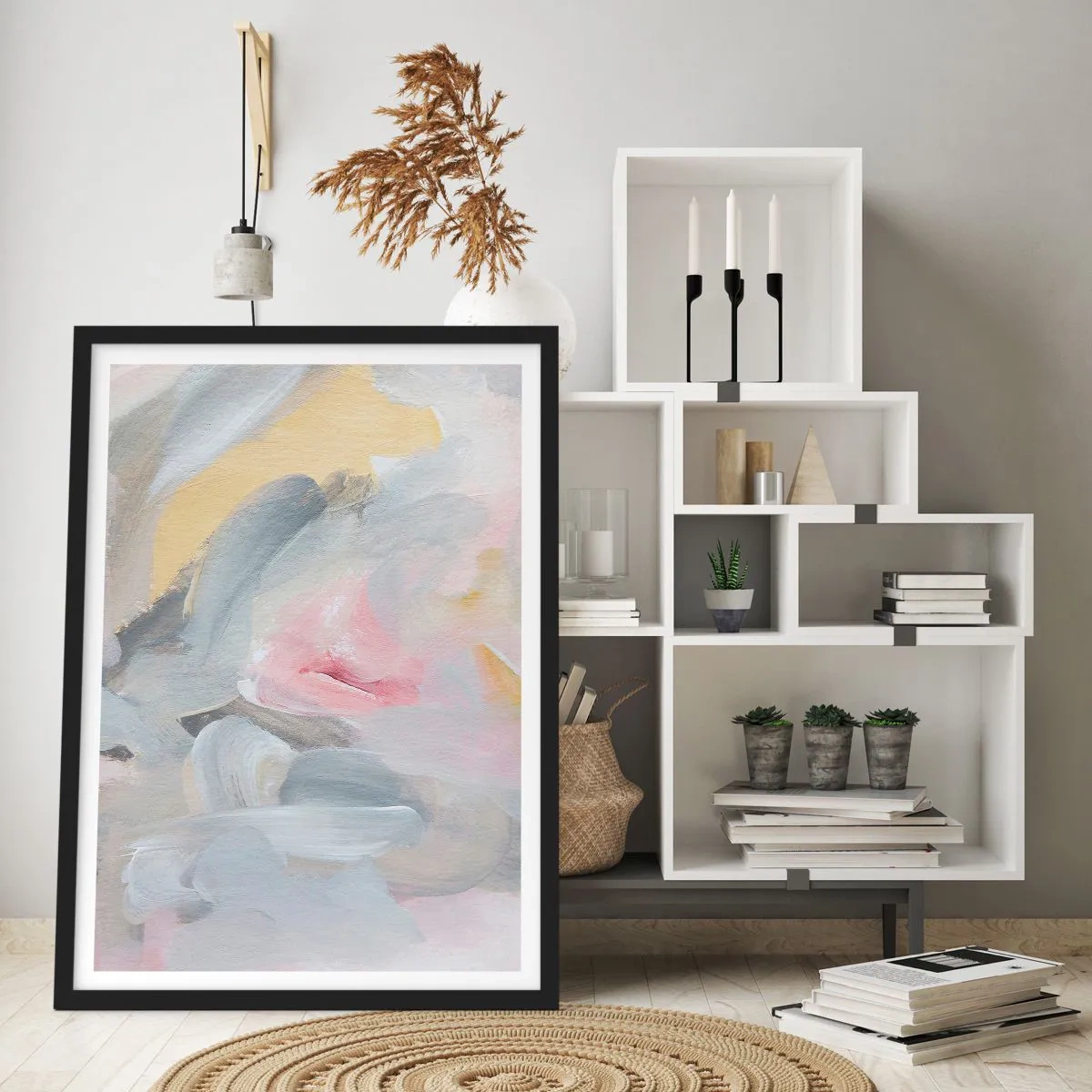 Pôster com moldura preta - Composição abstrata em cores pastel - 50x70cm - Em um mundo pastel - Decoração de parede moderna para a sala de estar e quarto ARTTOR