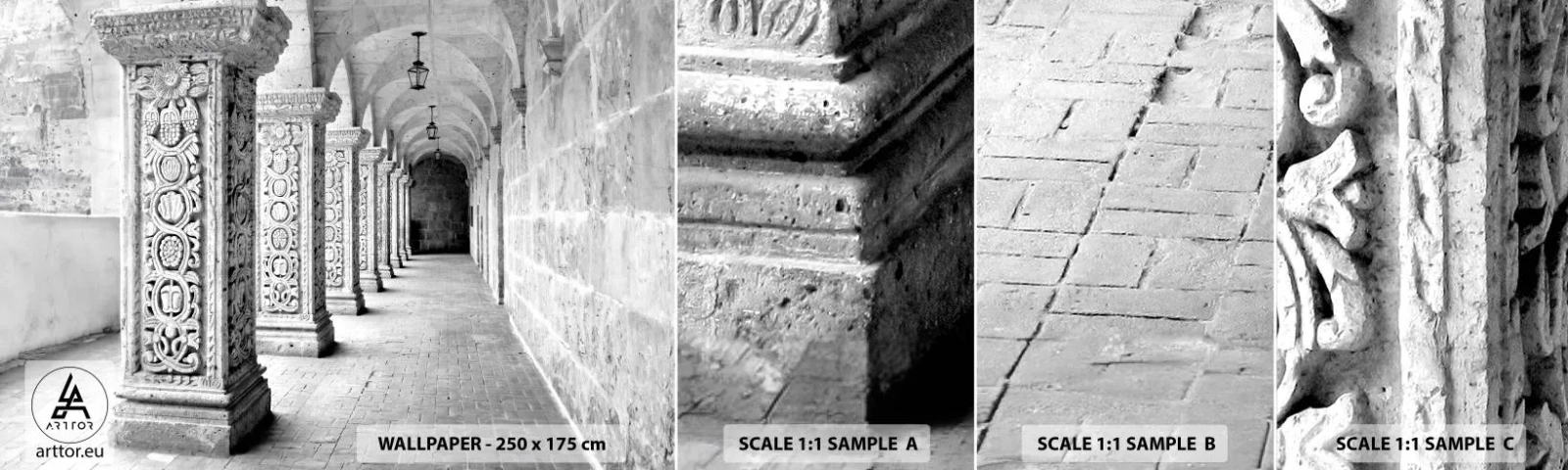 Amostra de Papel de Parede Standard Eco - E para onde...? - Arquitetura, Pedaço, Preto e branco - 100x30 cm