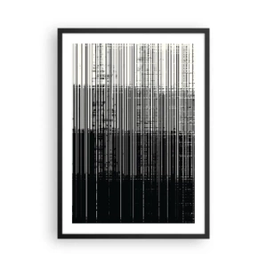Pôster com moldura preta - Composição abstrata de linhas pretas em um fundo branco - 50x70cm - Ondas e vibrações - Decoração de parede moderna para a sala de estar e quarto ARTTOR