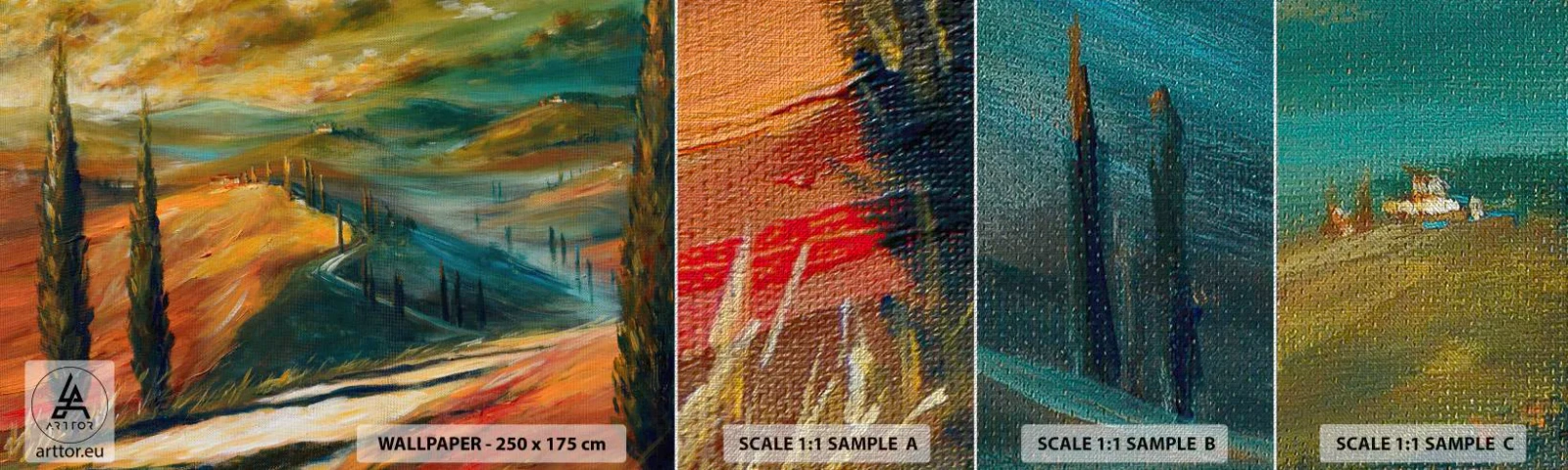 Amostra de papel de parede Premium Canvas - Paisagem da Toscana - Paisagem, Toscana, Viagens - 100x30 cm