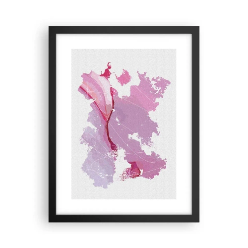 Pôster com moldura preta - Mapa do mundo rosa - 30x40 cm