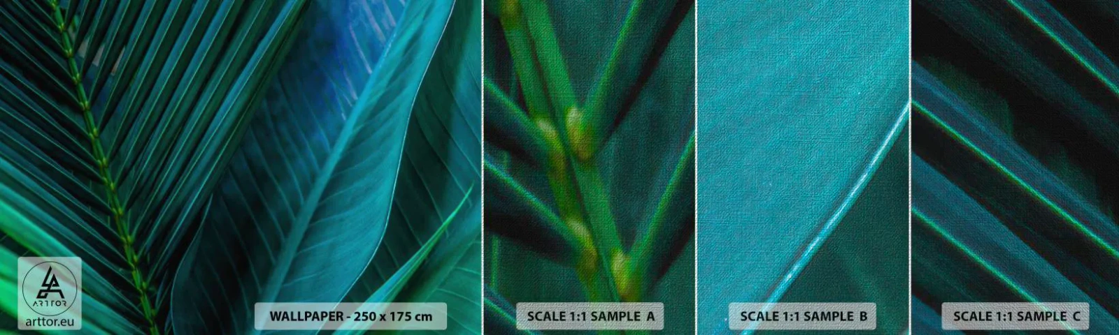 Amostra de papel de parede Premium Canvas - Anatomia da vegetação - Folhas verdes, Planta tropical, Natureza - 100x30 cm