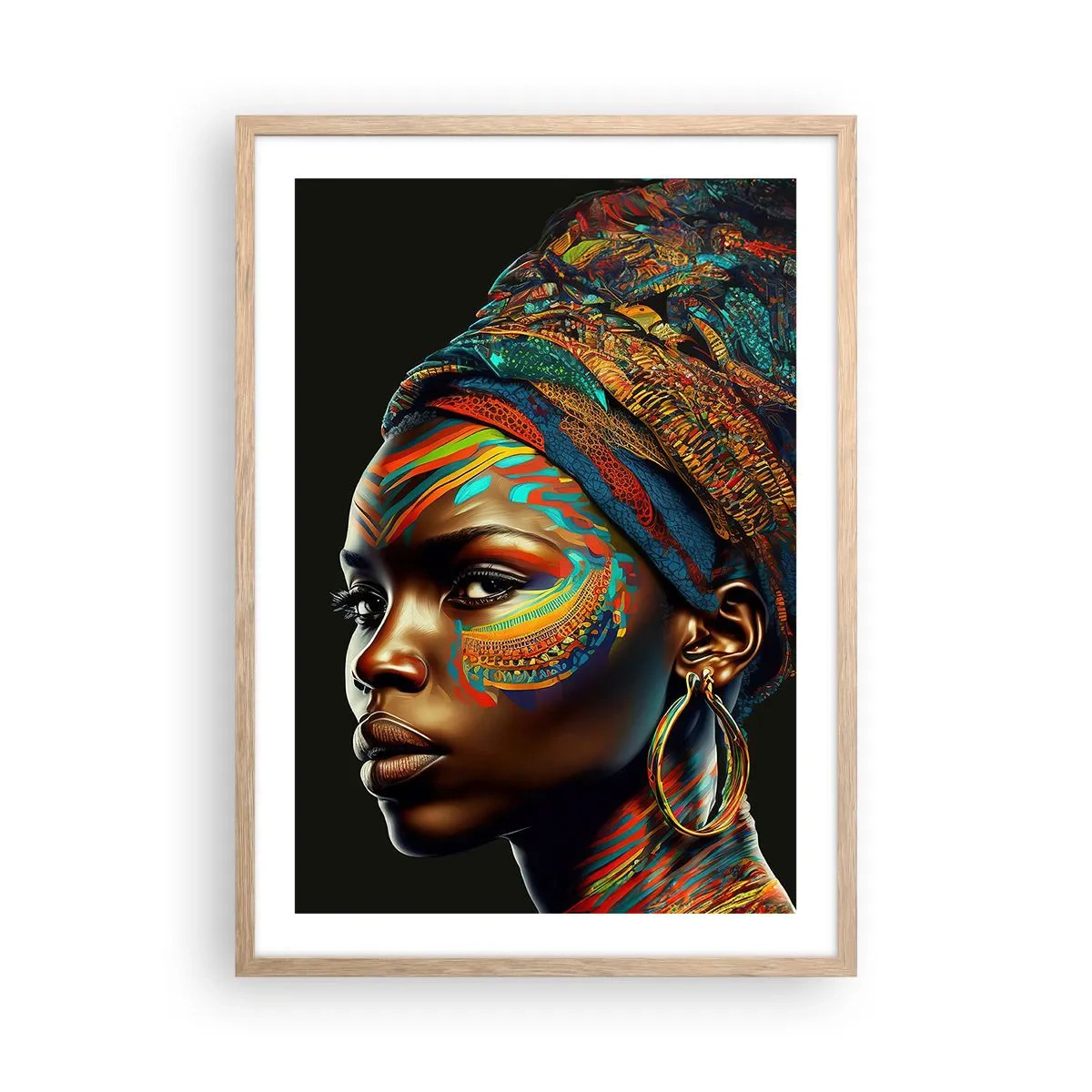 Pôster com moldura de carvalho claro - Rainha africana - 50x70 cm