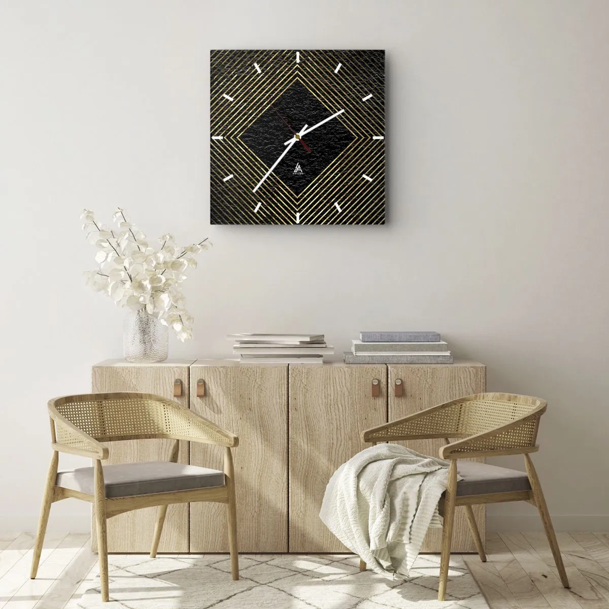 Relógio de parede - Relógio em vidro - Geometria em estilo glamoroso - 30x30 cm
