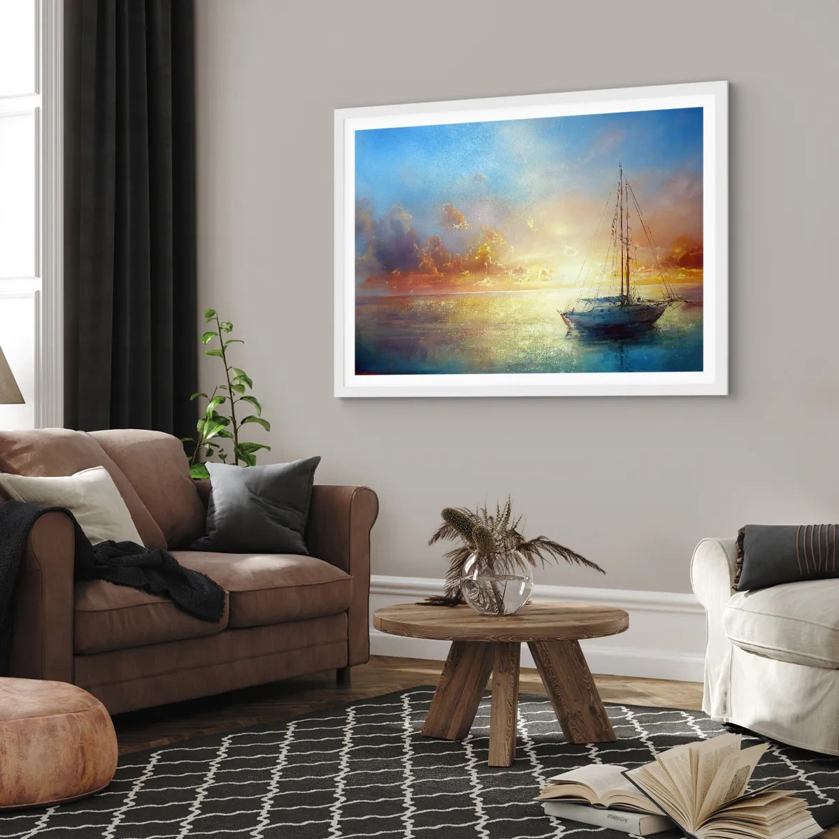 Pôster em moldura branca - Na baía dourada - 100x70 cm