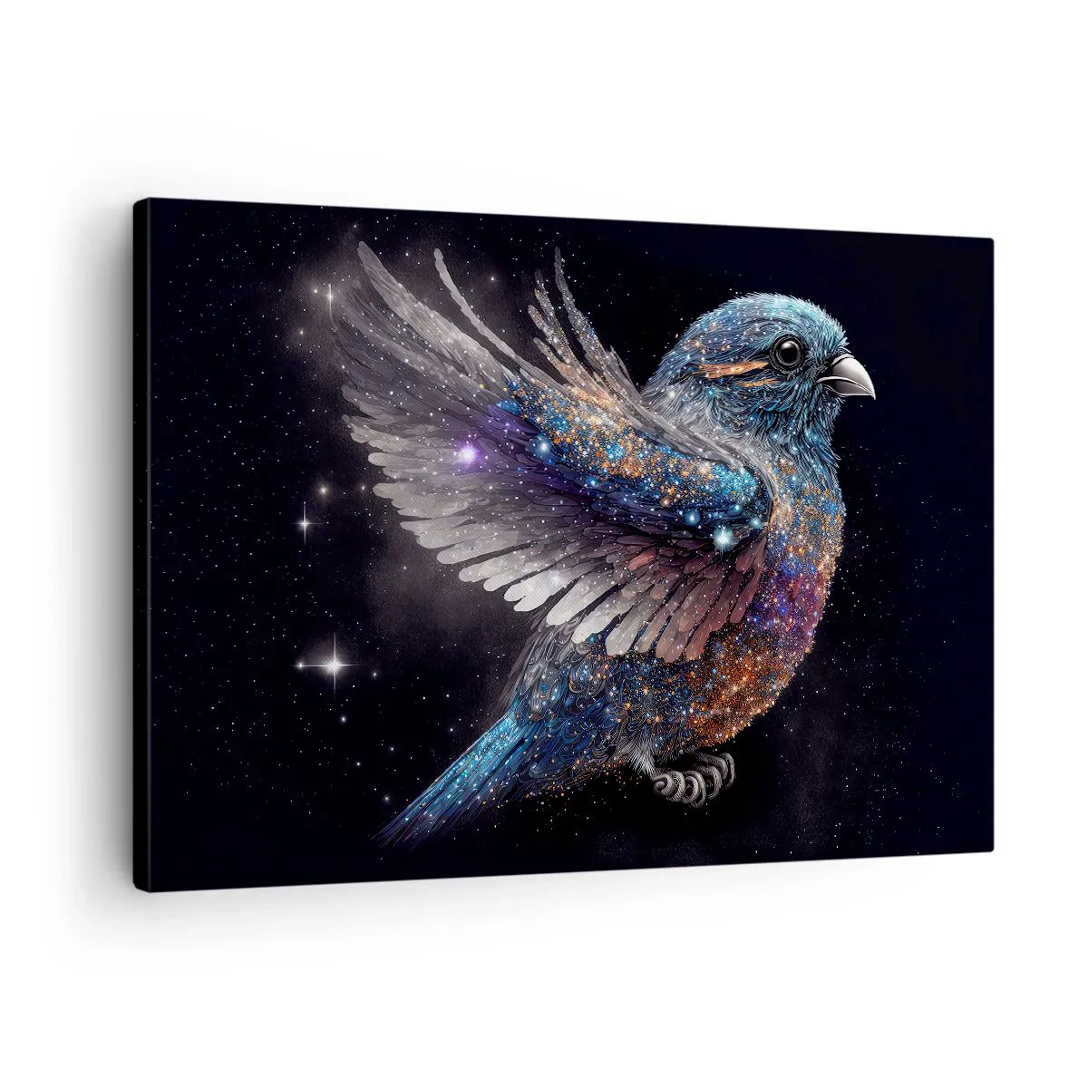 Quadro em tela - Um pardal de estilo espacial com brilho de diamante - 70x50cm - Pardal de diamante - Decoração de parede moderna para a sala de estar e quarto ARTTOR