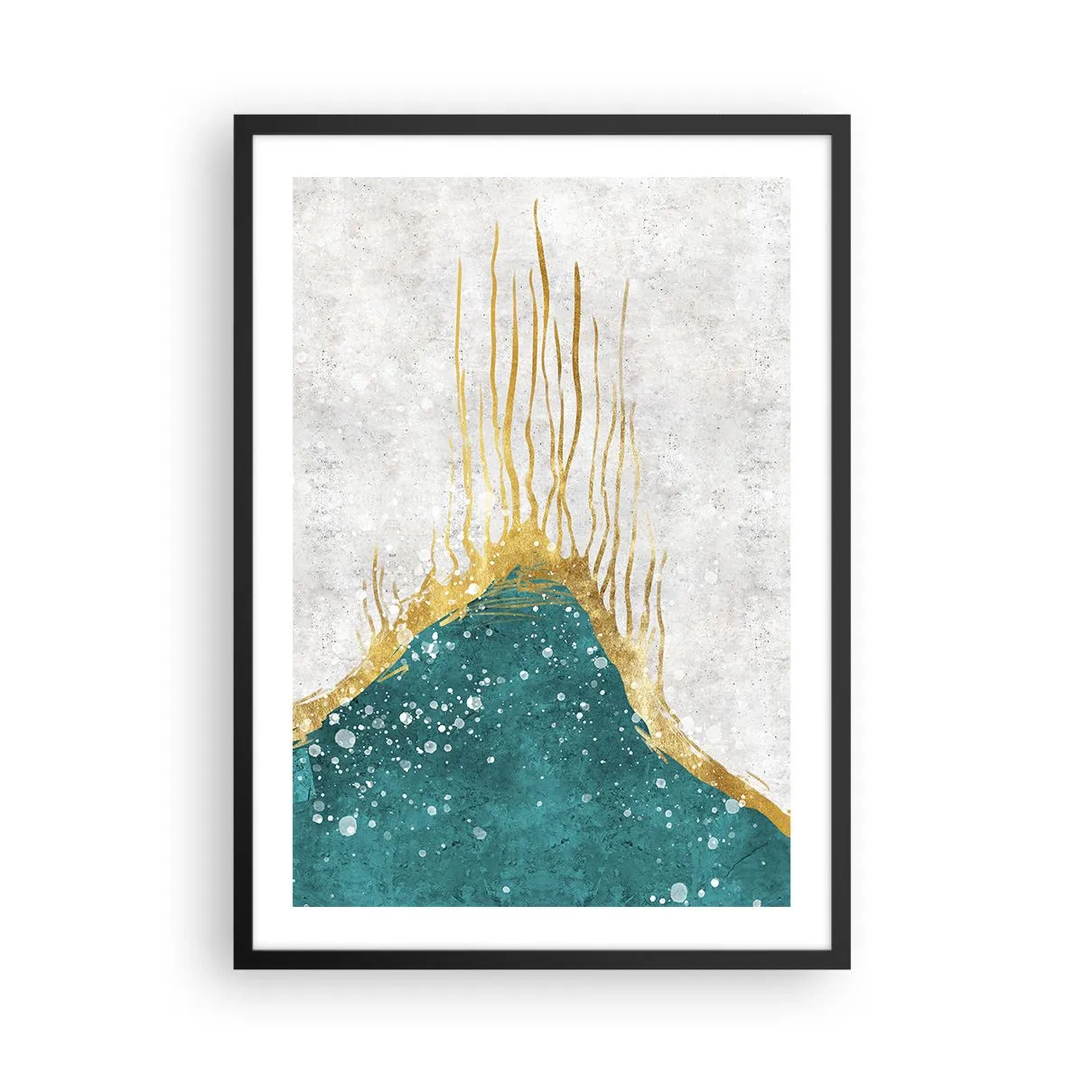 Pôster com moldura preta - Composição abstrata em ouro e azul - 50x70cm - Maré Dourada - Decoração de parede moderna para a sala de estar e quarto ARTTOR