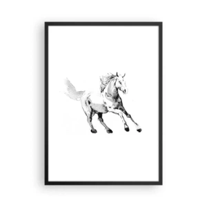Pôster com moldura preta - Uma ilustração minimalista de um cavalo a galope - 50x70cm - Alma Indomável - Decoração de parede moderna para a sala de estar e quarto ARTTOR