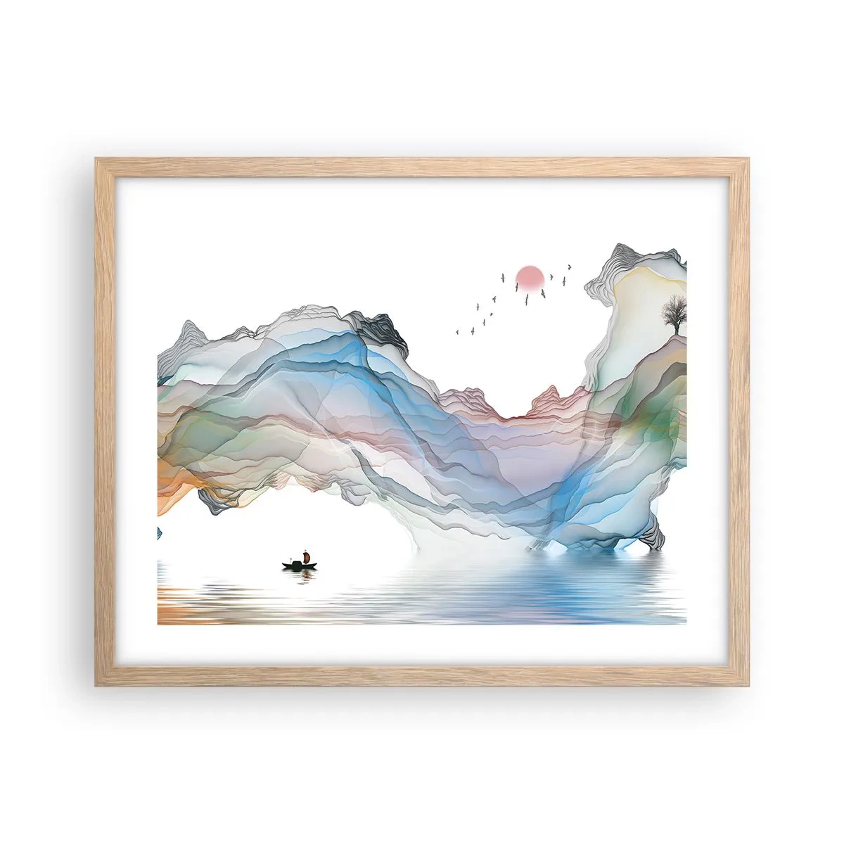 Pôster com moldura de carvalho claro - Em direção às montanhas de cristal - 50x40 cm