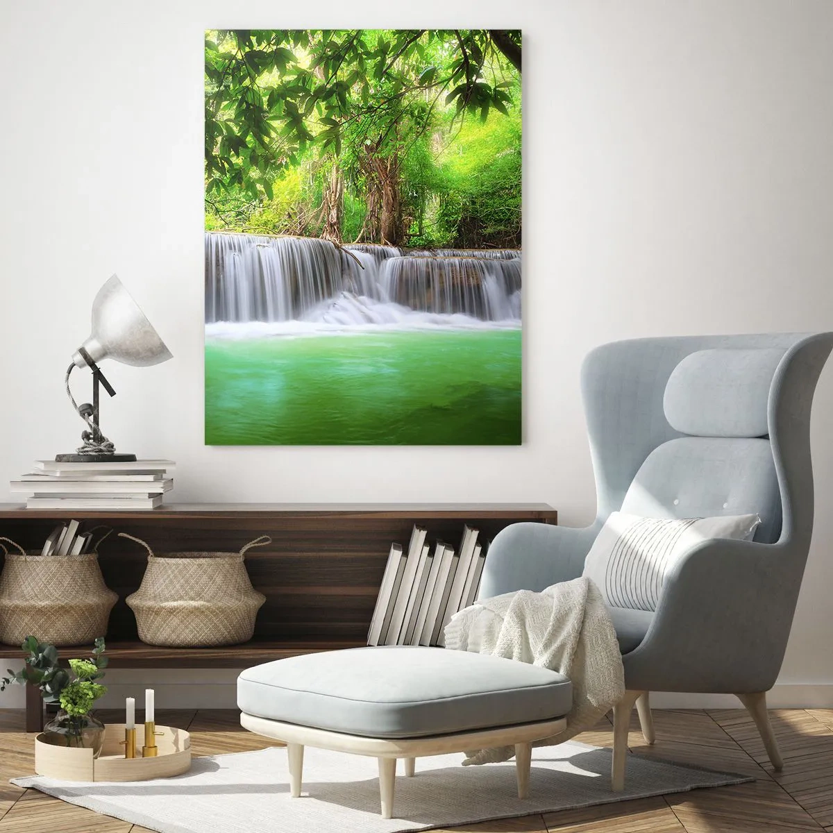 Quadro em vidro - Cascata verde - 70x100 cm