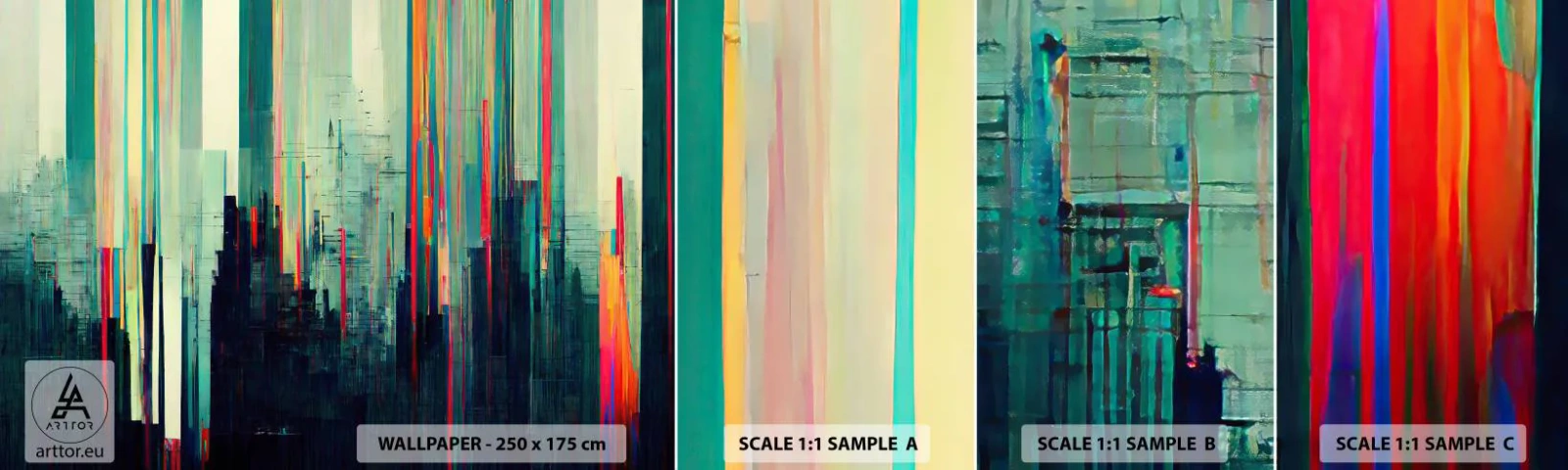 Amostra de papel de parede autocolante Deluxe Sticker - Cidade futurista - Abstração, Tecnologia, Cidade - 100x30 cm