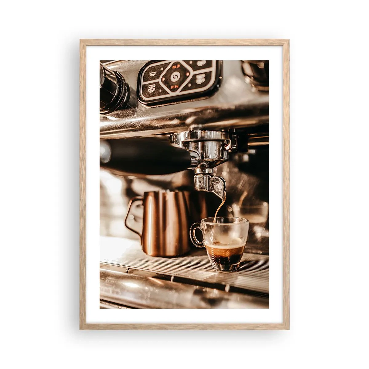 Pôster com moldura de carvalho claro - Brilho de café - 50x70 cm