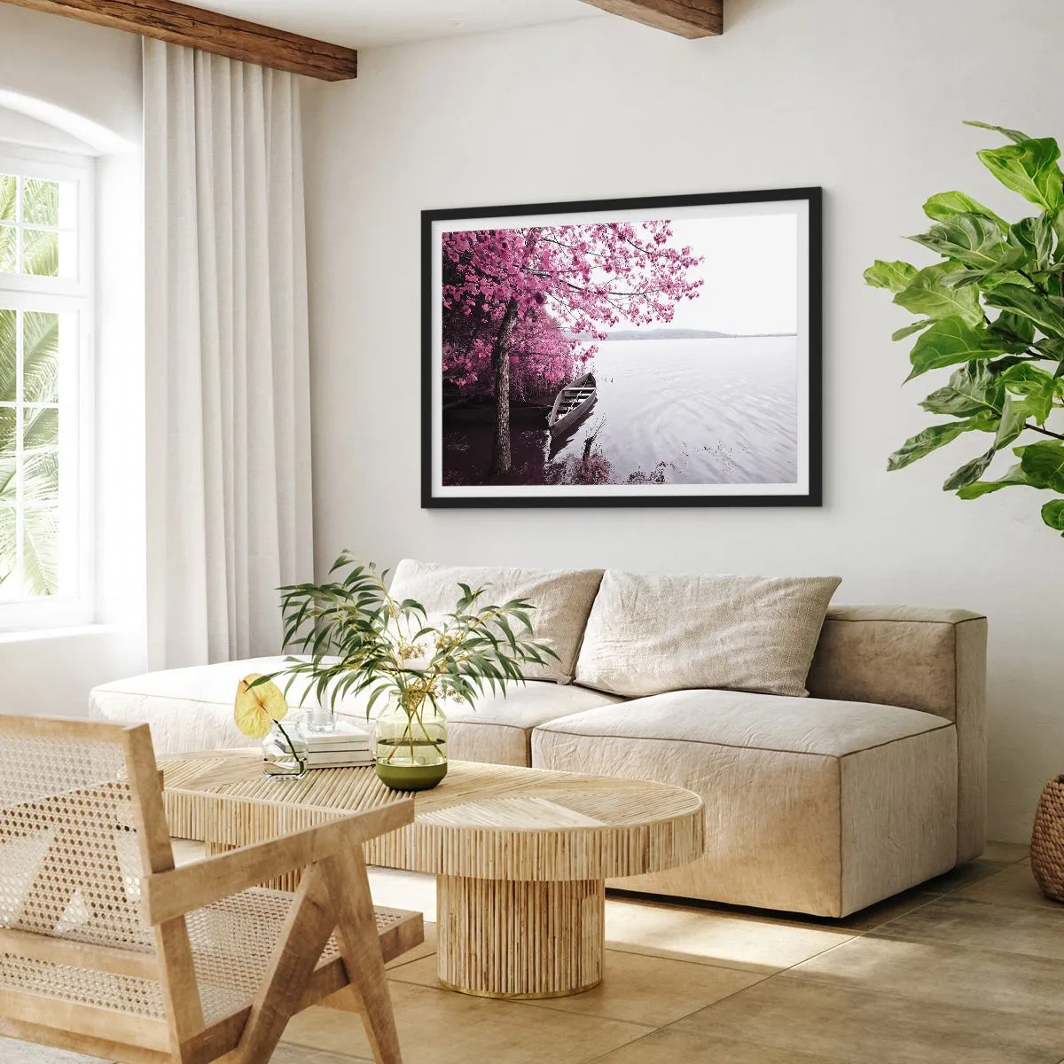 Pôster com moldura preta - Em silêncio cor-de-rosa - 91x61 cm