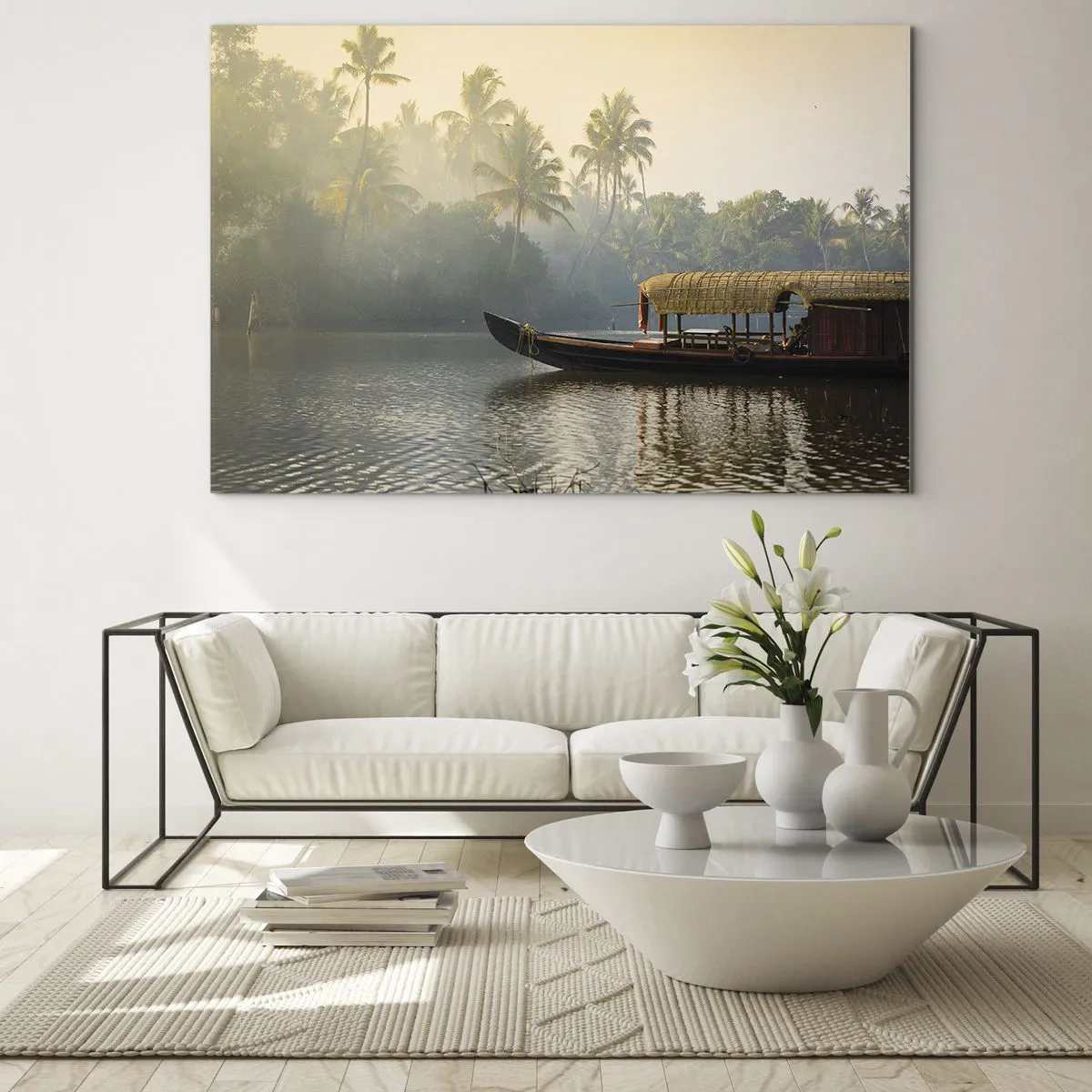 Quadro em vidro - Casa no rio - 120x80 cm