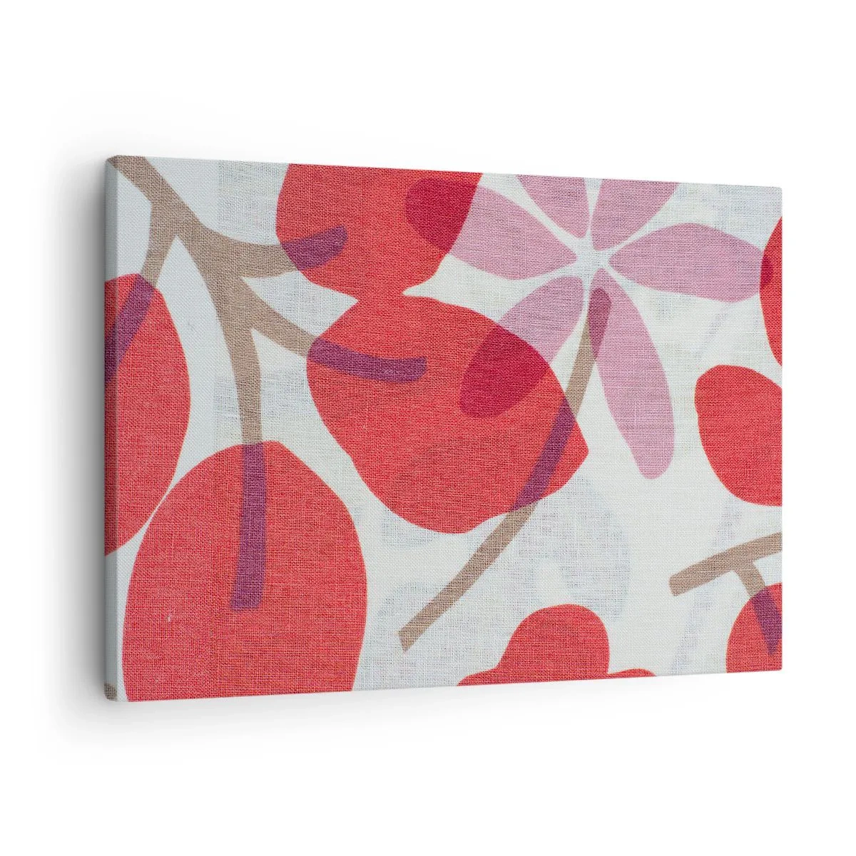 Quadro em tela - Flores e folhas em tons de vermelho e rosa - 70x50cm - Arranjo de flores em rosa - Decoração de parede moderna para a sala de estar e quarto ARTTOR