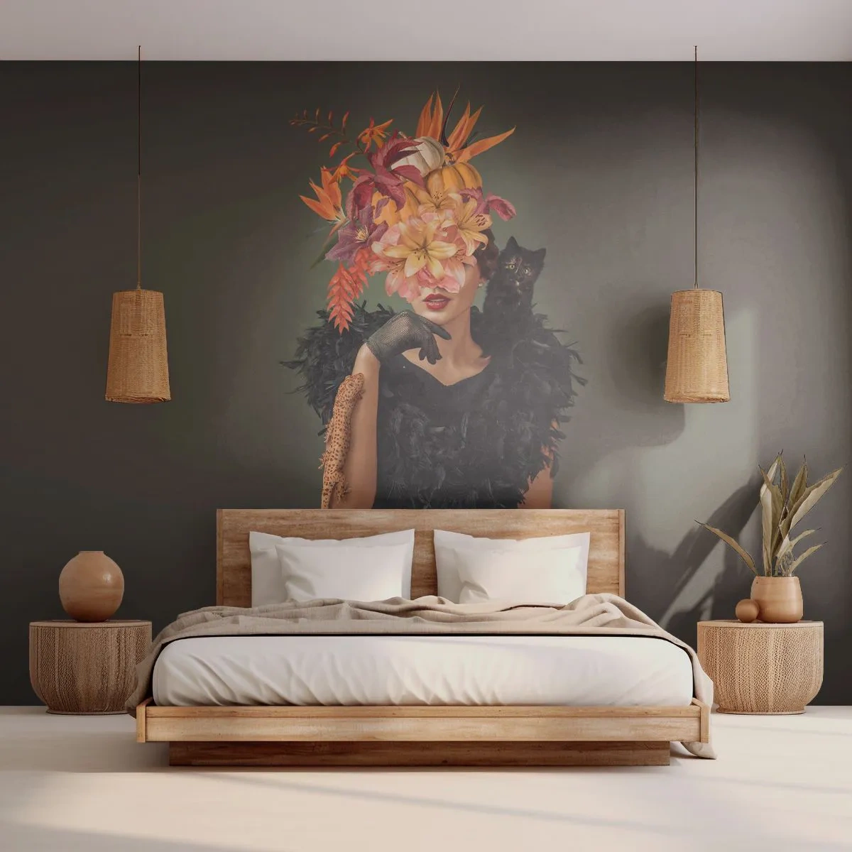 Papel de Parede Autocolante Deluxe Sticker - O feitiço da bruxa - Abstração, Mulher, Flores - 250x175 cm