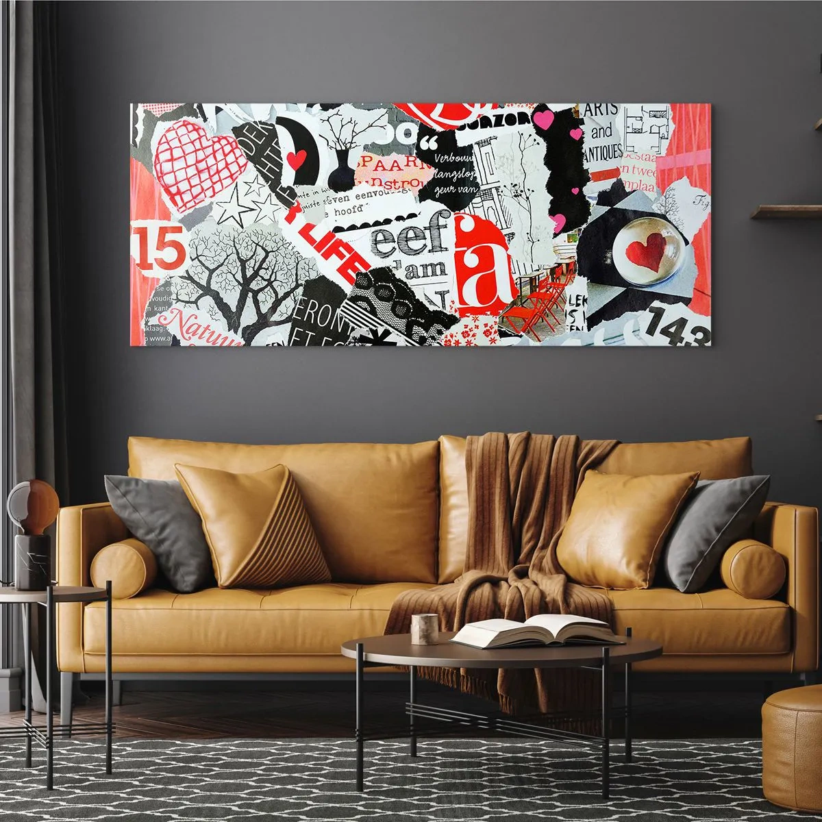 Quadro em vidro - Colagem hipster - 100x40 cm