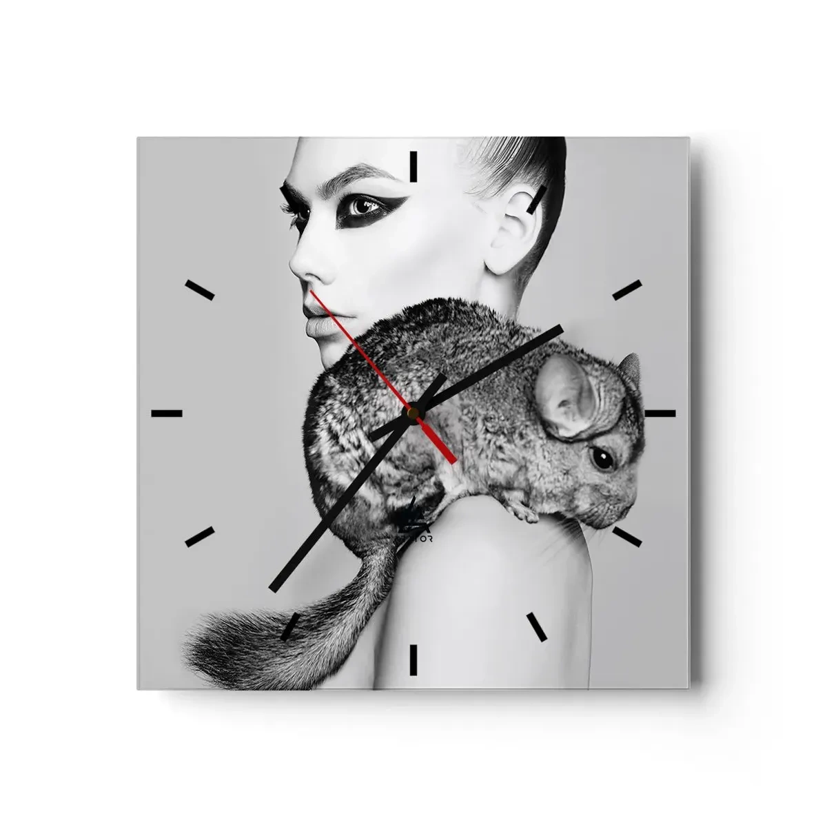 Relógio de parede - Relógio em vidro - A dama com a chinchila - 30x30 cm