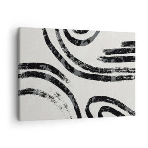 Quadro em tela - Linhas abstratas em preto e branco sobre um fundo claro - 70x50cm - Meio parado - Decoração de parede moderna para a sala de estar e quarto ARTTOR