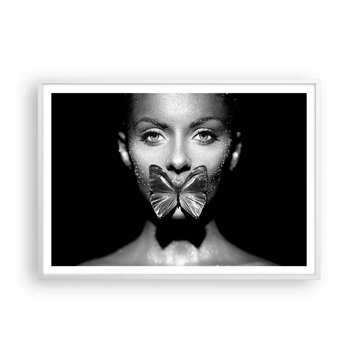 Pôster em moldura branca - O beijo da borboleta - 100x70 cm