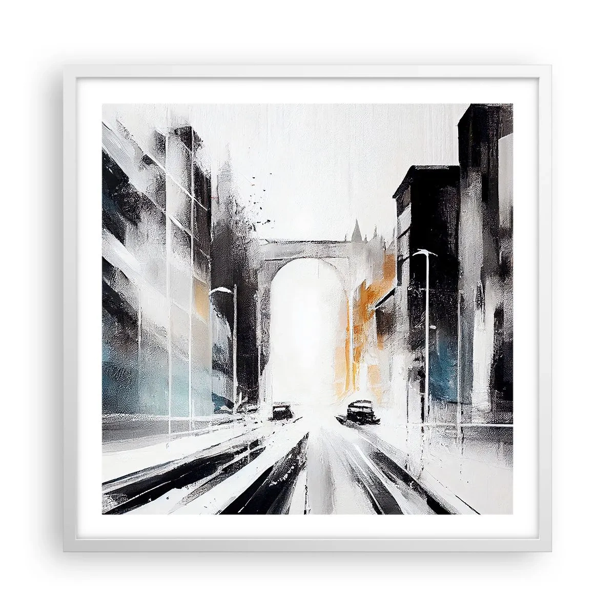 Pôster em moldura branca - Estudo da cidade: arquitetura e movimento - 60x60 cm